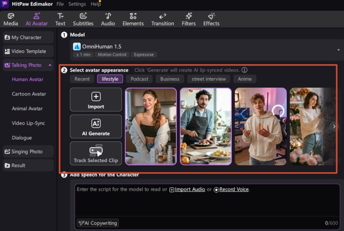 choose your ai avatar in edimakor