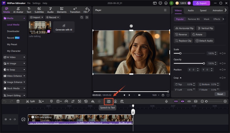 convert speech to text in edimakor