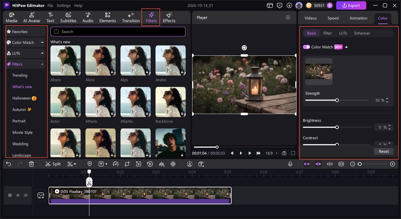 Text: Apply cinematic LUTs and color matching