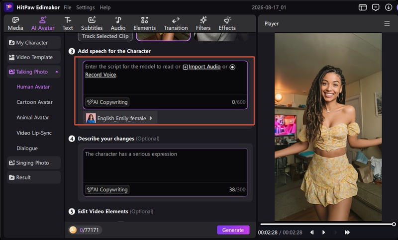 Edimakor Ai Avatar Add Speech Generate