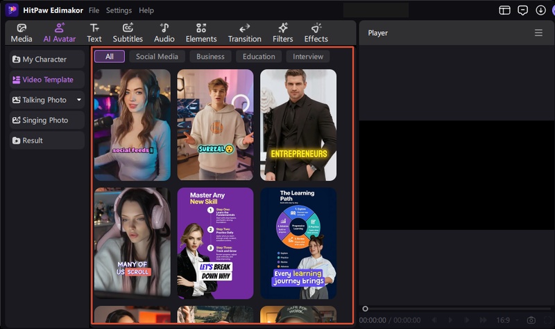 Edimakor Ai Avatar Template Selection