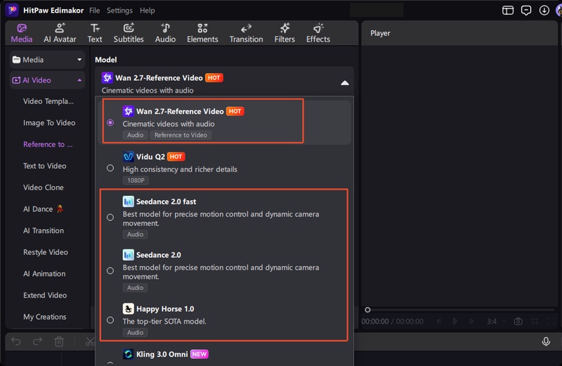Edimakor Choose the Ai Model