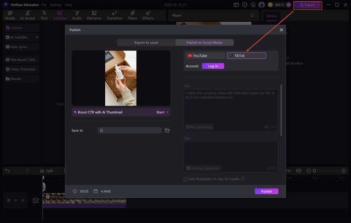 Exporting the final video from Edimakor