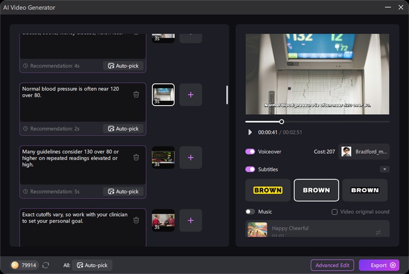 Healthcare video maker adding AI voiceover and subtitles