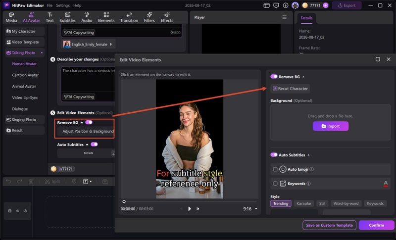 Remove Ai Avatar Background in One Click with Edimakor