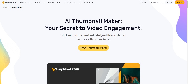 Simplified AI creating a YouTube thumbnail in its marketing workspace