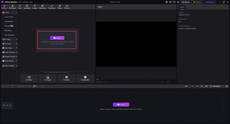 Uploading a video to HitPaw Edimakor for AI thumbnail generation