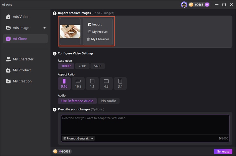 uploading product images in the ai ugc unboxing video generator