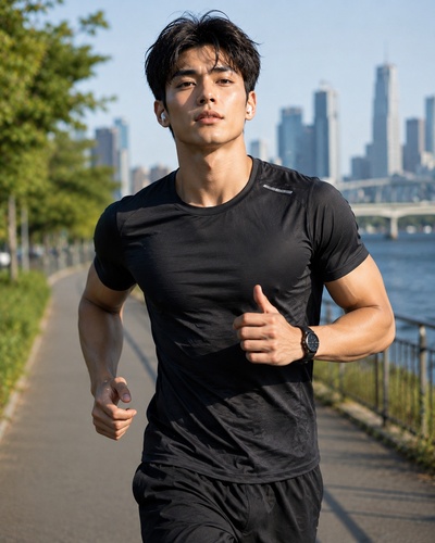athletic boyfriend running portrait