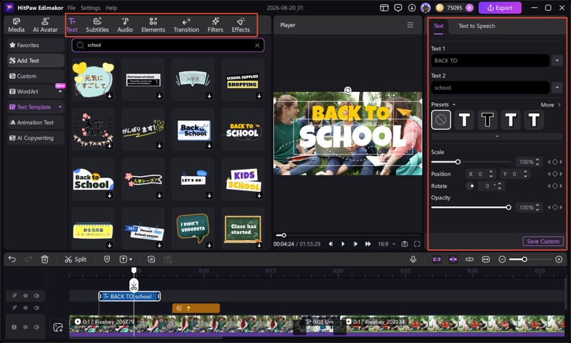 Add Music Text and Transitions for Campus Vlog with Edimakor