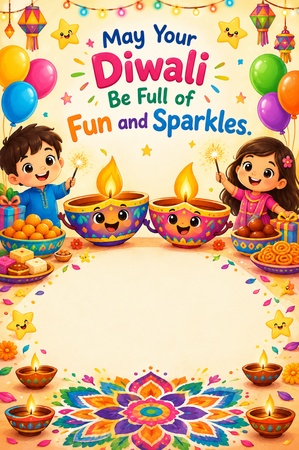 colorful cartoon diwali greeting card