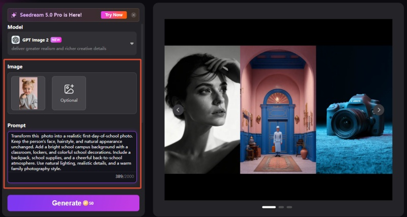 enter ai prompt to create a first day of school photo