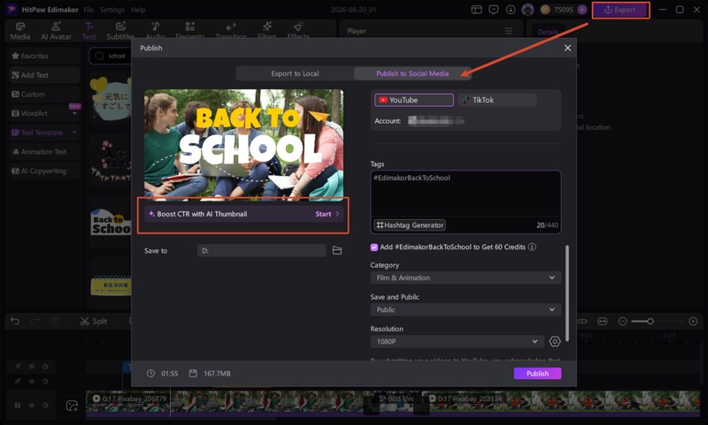 Export Campus Vlog to Tiktok and Youtube in Edimakor