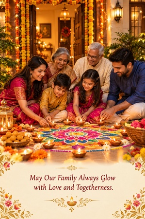 family celebrating diwali together