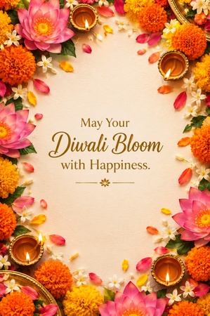 floral diwali card with diyas