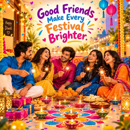 friends celebrating diwali with lights