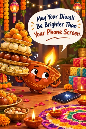 funny cartoon diya diwali card
