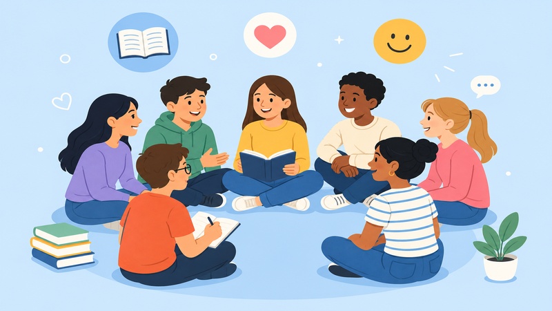 happy students sitting together