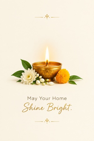 minimalist golden diya greeting card