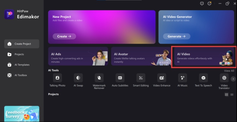 Opening AI Video Tool on Edimakor