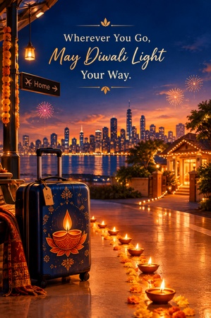 travel themed diwali greeting card