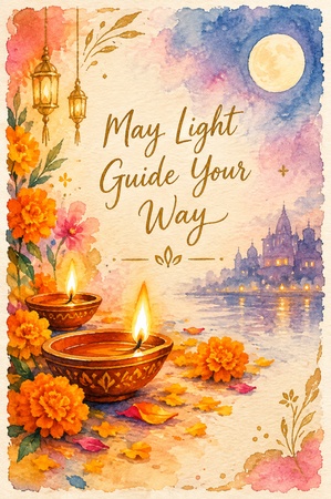 watercolor diwali card with diyas