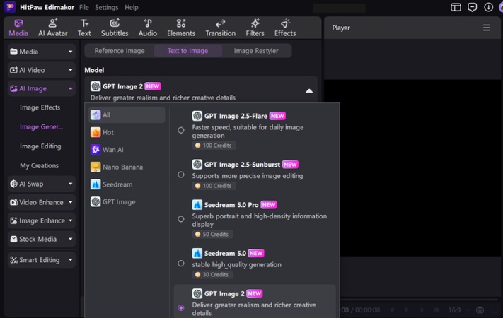 Choosing different AI art models and styles inside HitPaw Edimakor generator