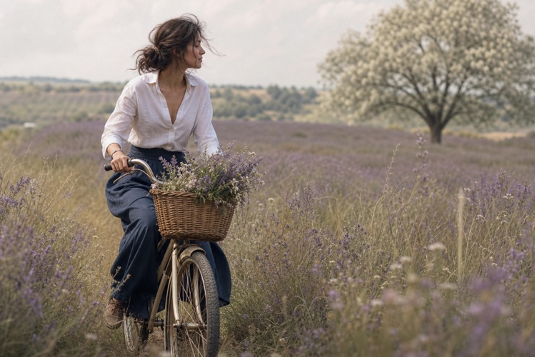 bicycle through flower fields
