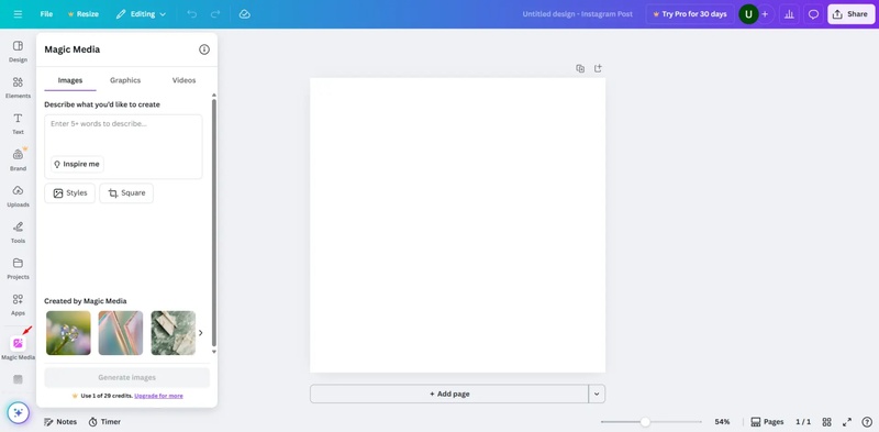 Canva Magic Media image generator