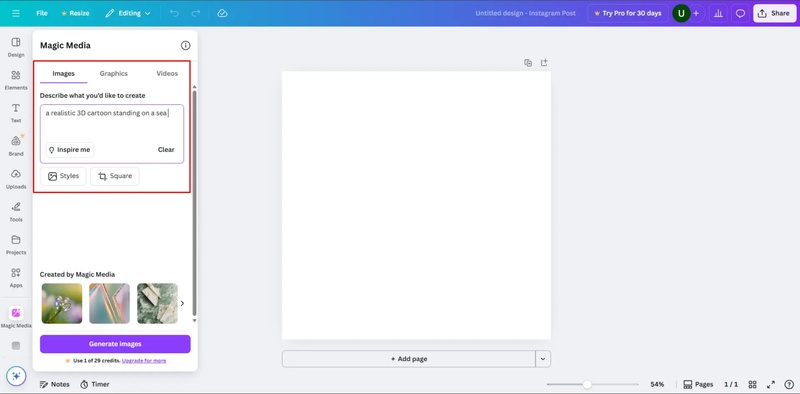 canva magic media prompt and style options