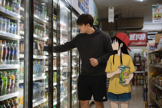 Personnage de dessin animé dans un magasin