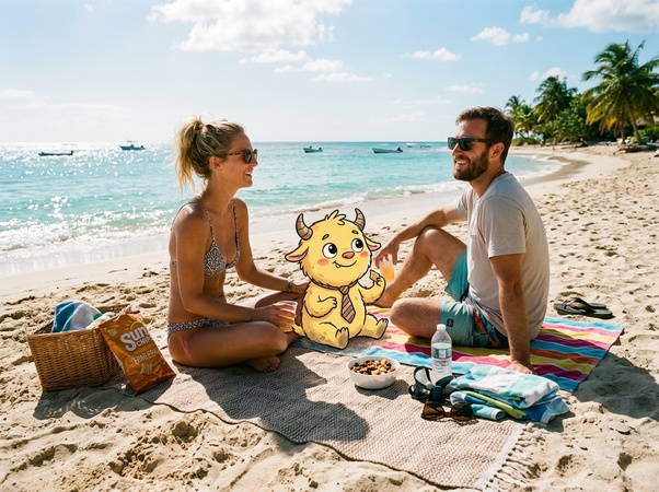 Personnage de dessin animé en excursion à la plage