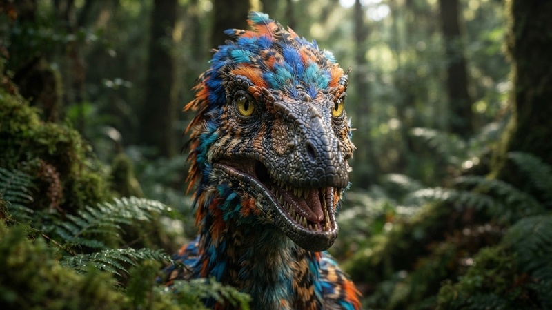 colorful feathered dinosaur