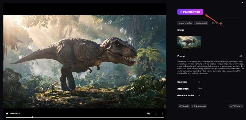 edit and export the dinosaur video