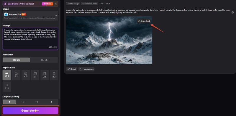 generate and download edimakor ai thunderstorm image