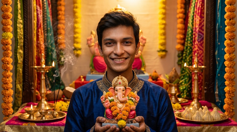 holding ganesha idol