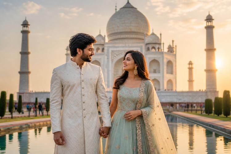 indian couple at the taj mahal