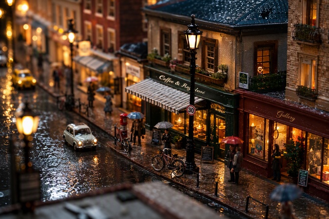 Rue pluvieuse miniature