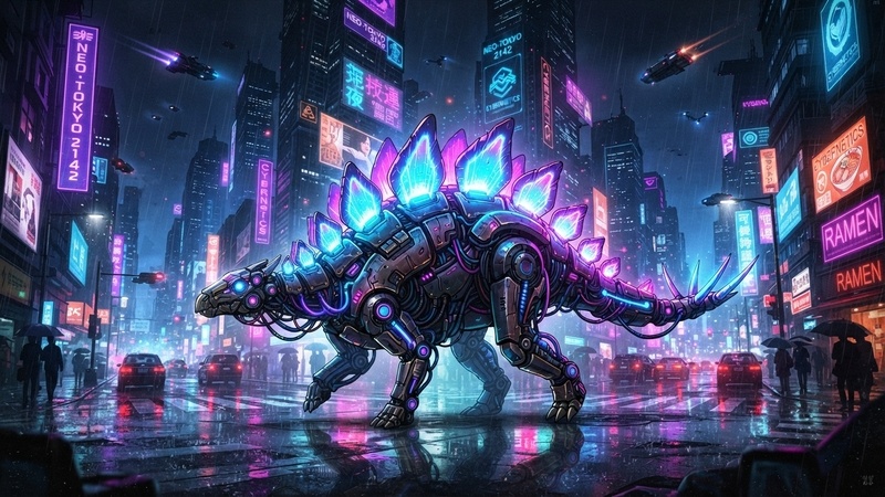 neon cyber stegosaurus