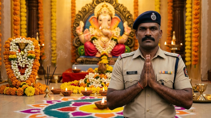 praying in front of ganesha