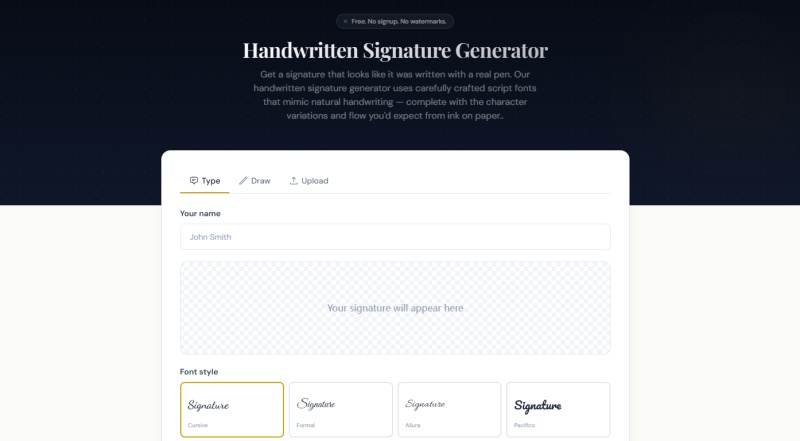 Générateur de signatures manuscrites Signforge