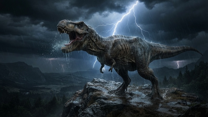 t rex thunderstorm roar