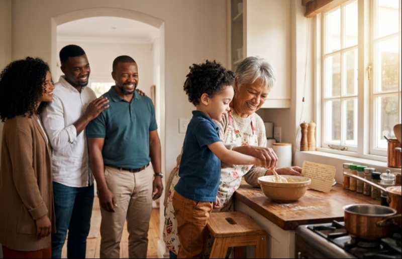 Ai Photo Prompts for Grandparents Three Generation Family Photo