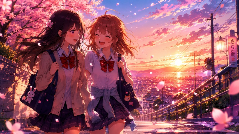 Anime Best Friends Walking Home Sunset
