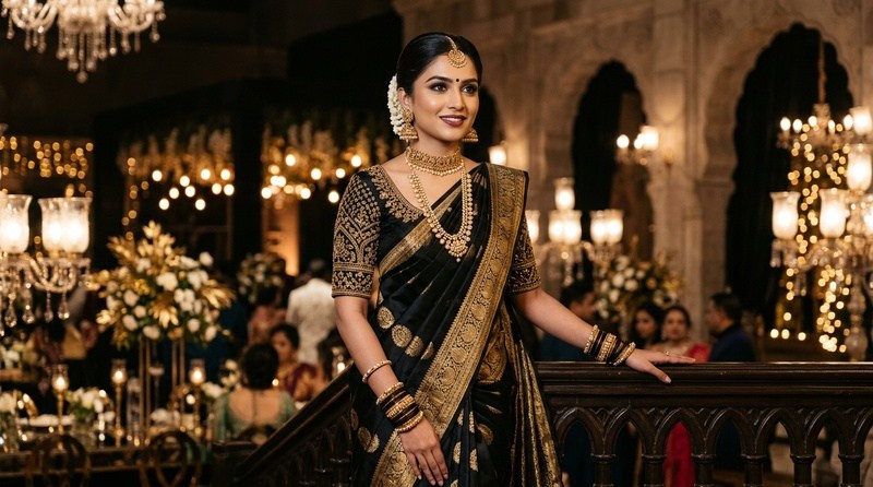 black and gold traditional saree