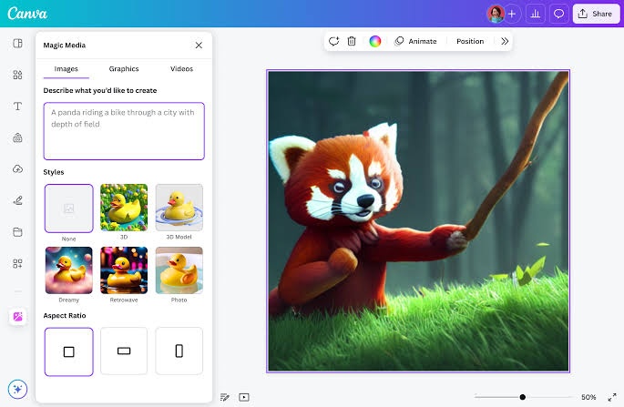 Canva AI image generator and stock photo library for creative content