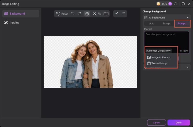 Change Photo Backgrounds with Edimakor Step 4 Prompt Generator