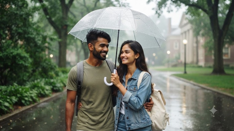 college couple in light drizzle