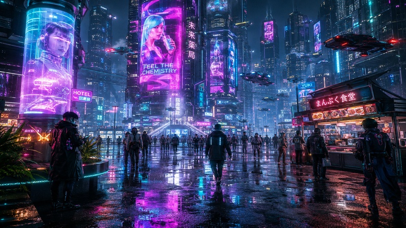 cyberpunk city with neon lights