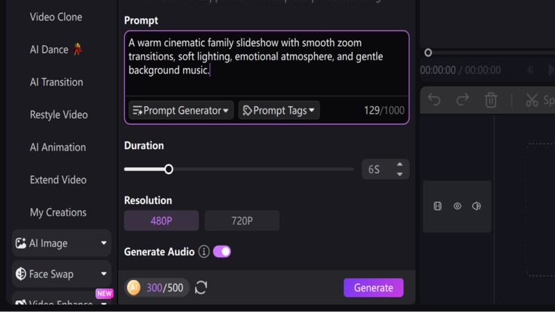 Family Video Generation Step 4 Video Settings Prompt